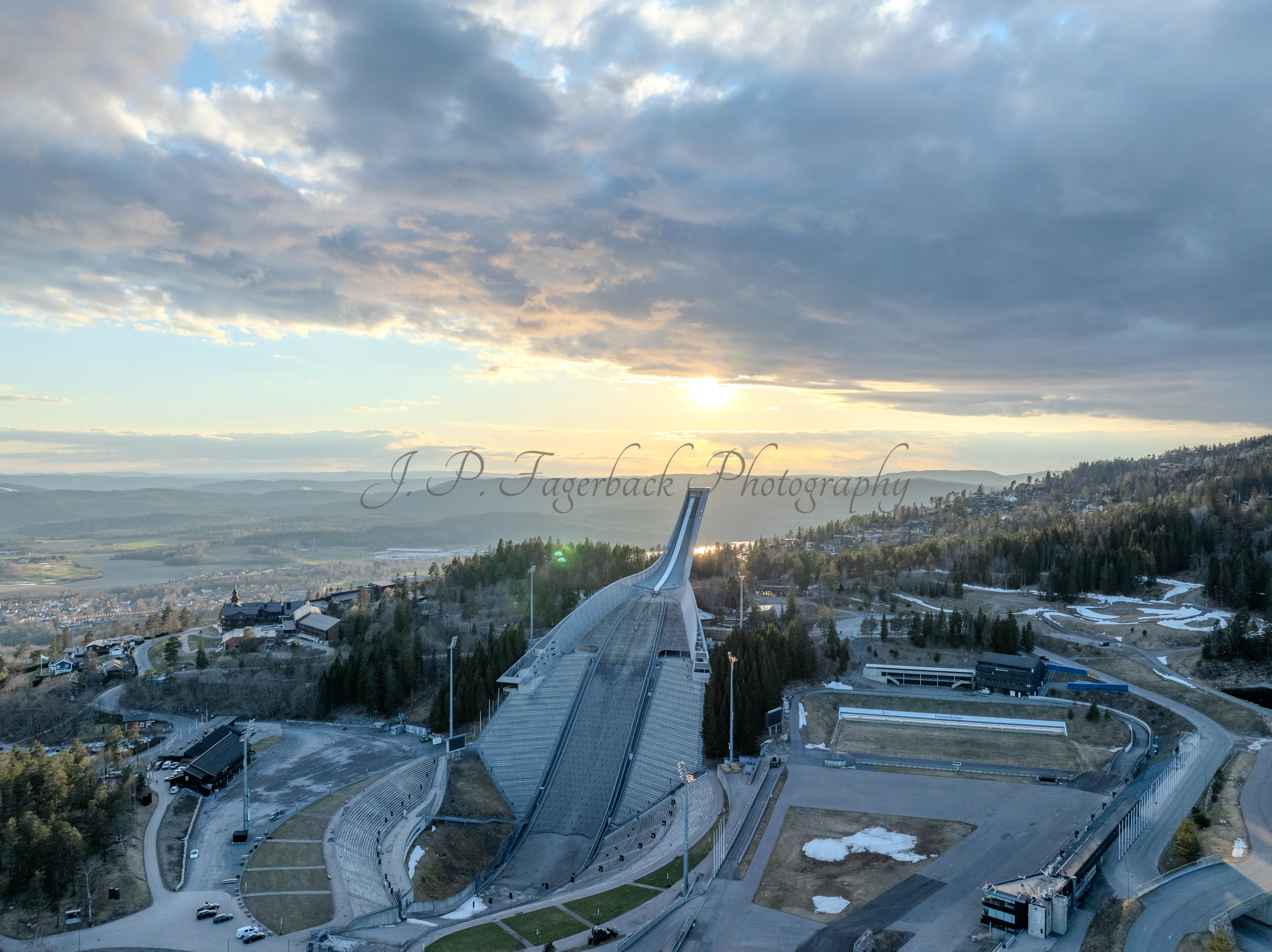 Ski jump in the sunset