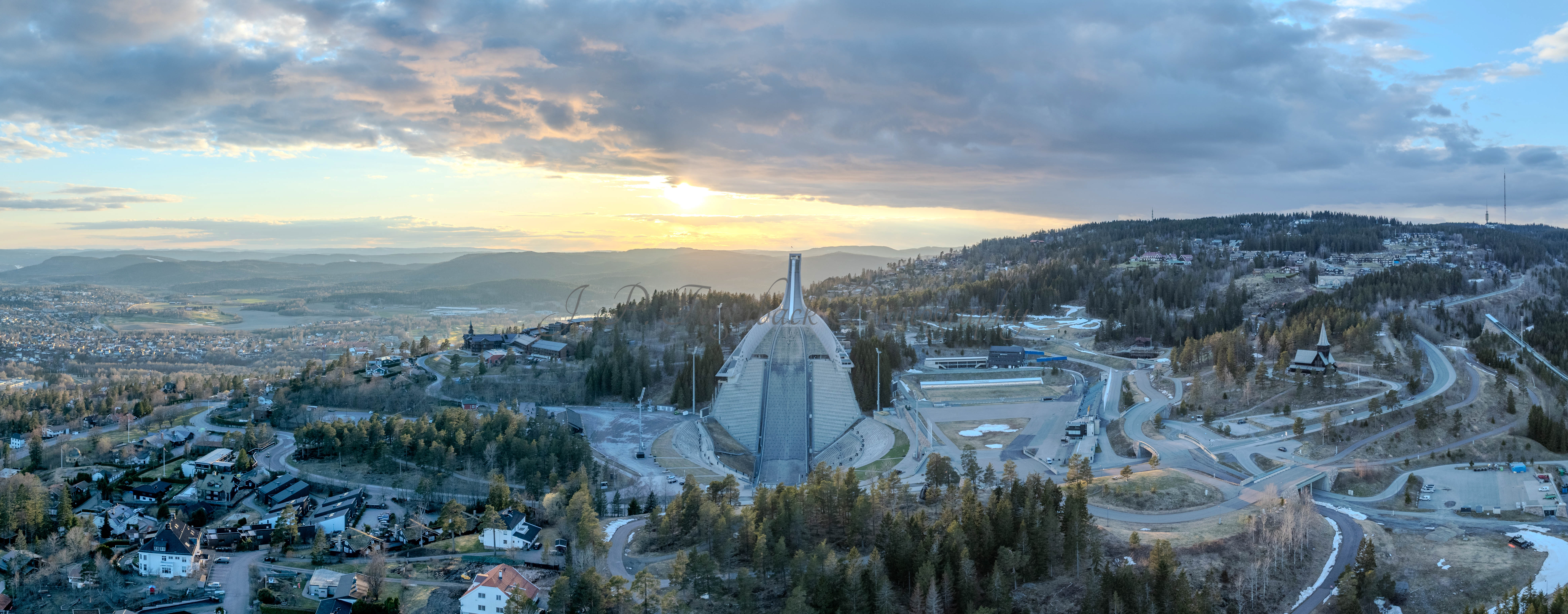 Ski jump in the sunset