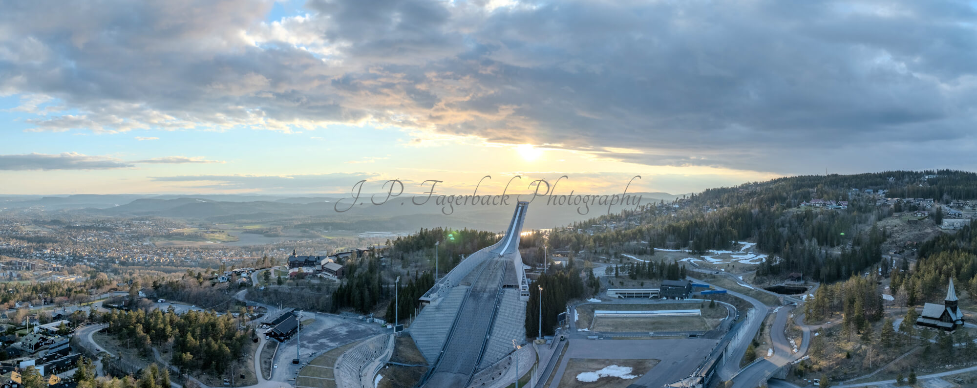 Ski jump in the sunset