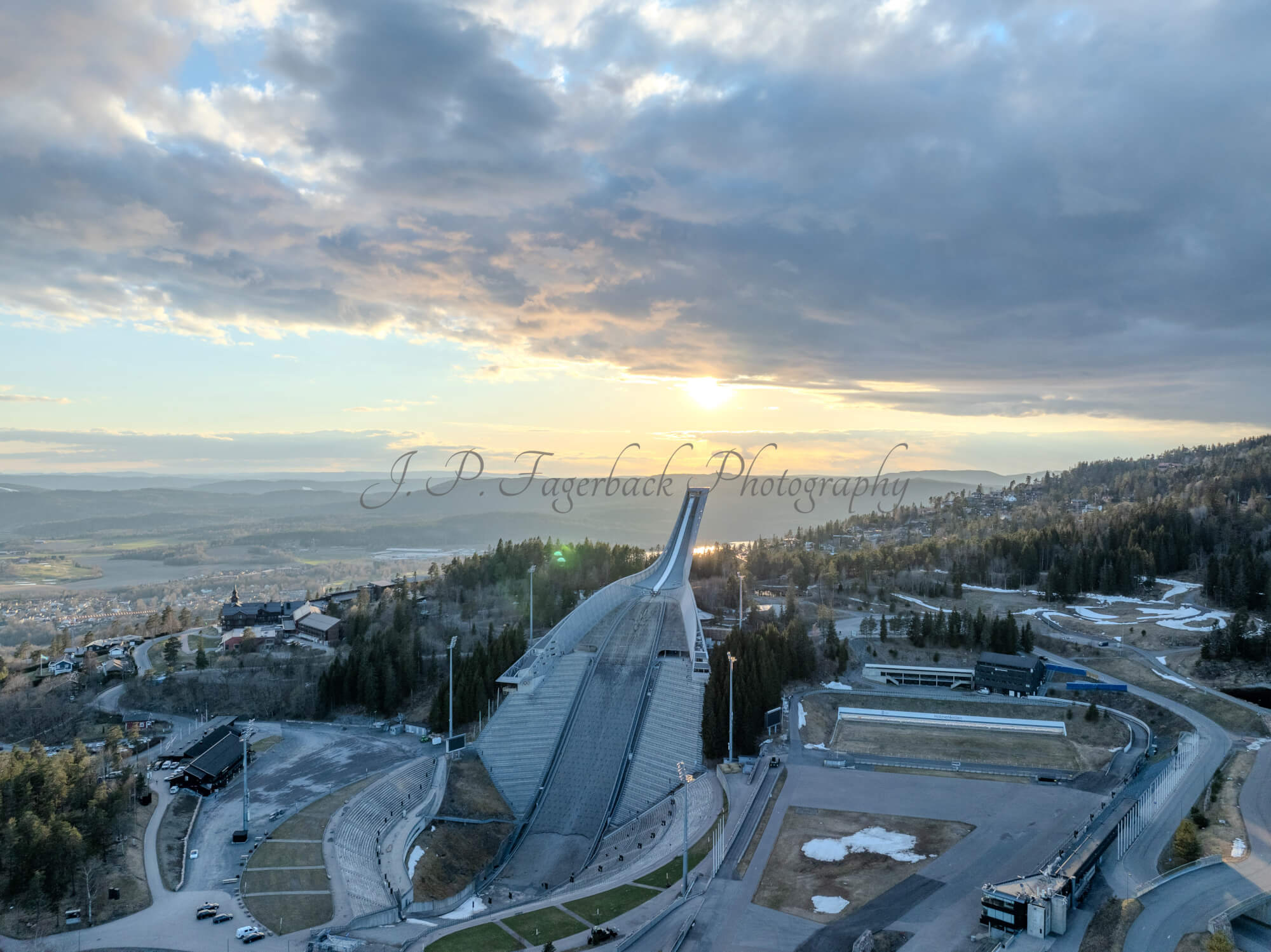 Ski jump in the sunset