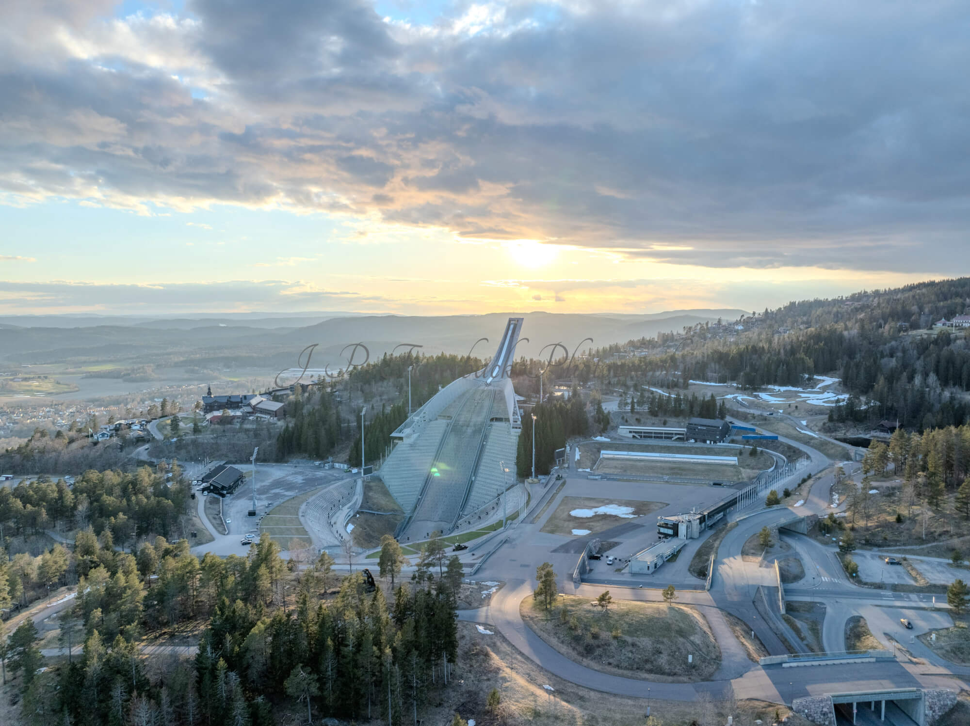 Ski jump in the sunset