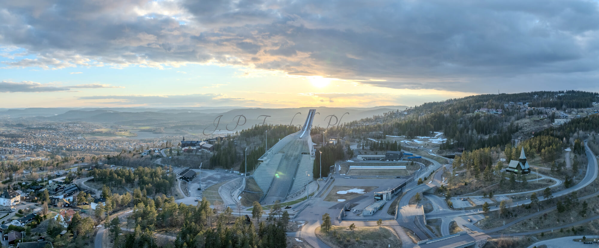 Ski jump in the sunset