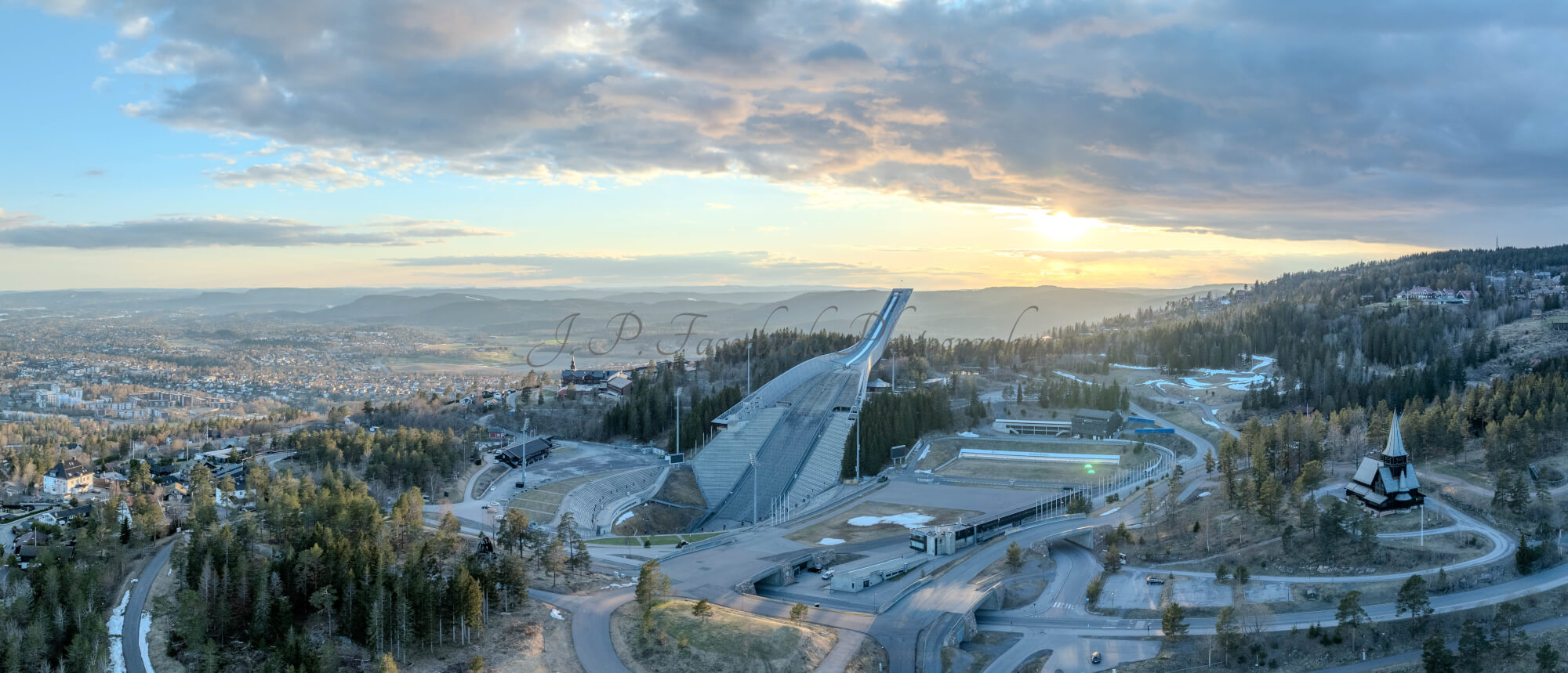 Ski jump in the sunset