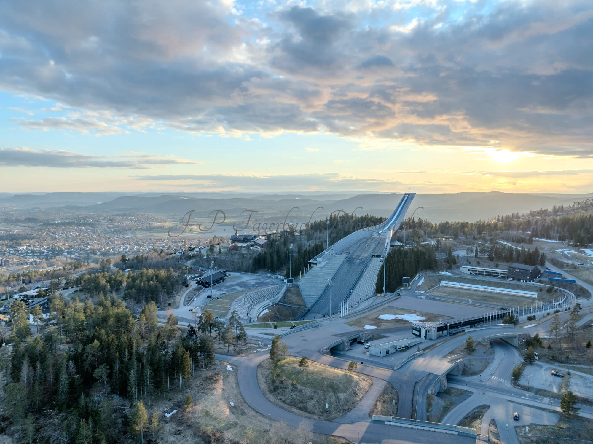 Ski jump in the sunset
