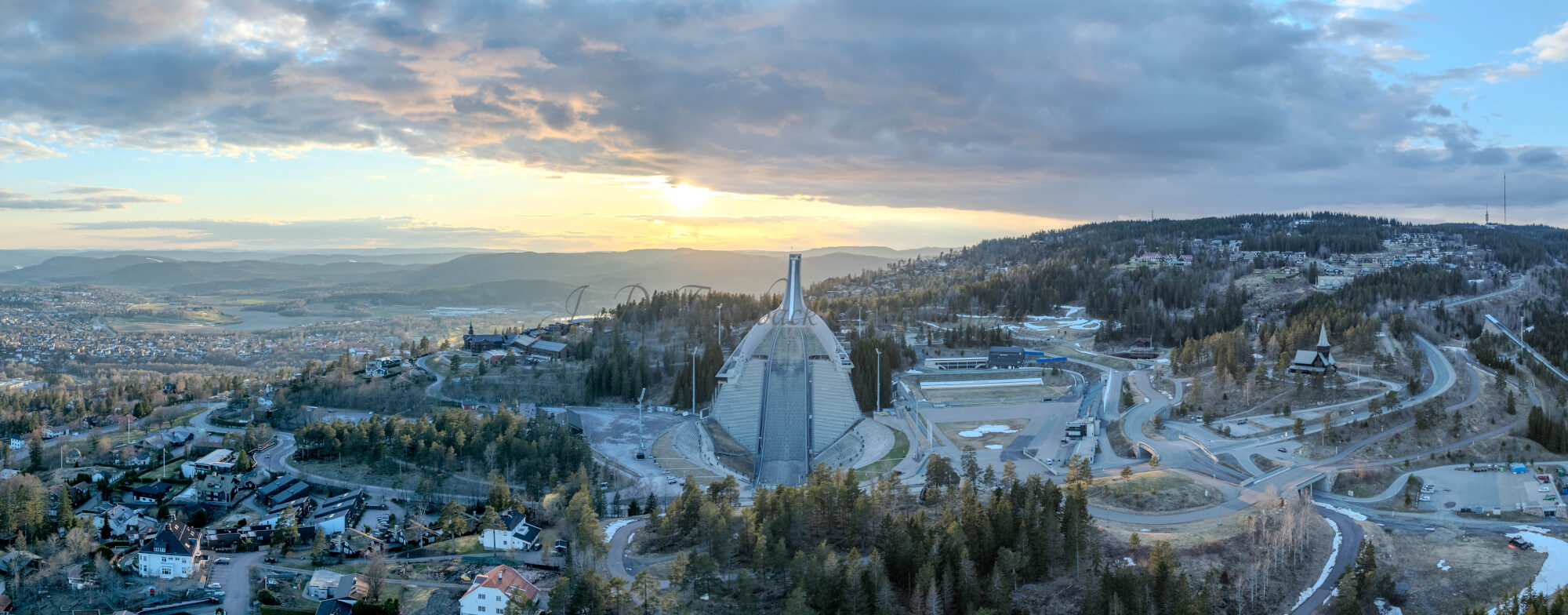 Ski jump in the sunset