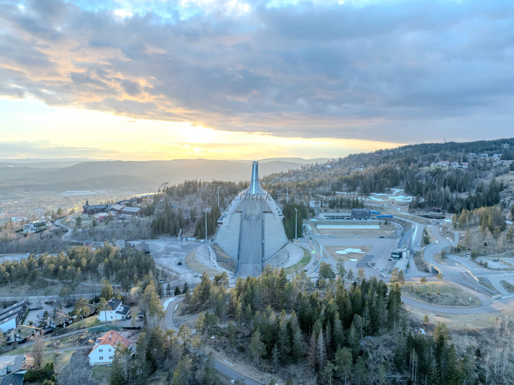 Ski jump in the sunset